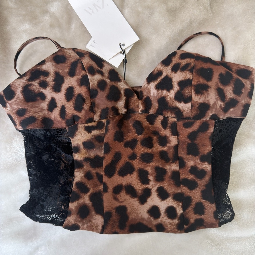 ZARA Leopard Print Corset Top XS